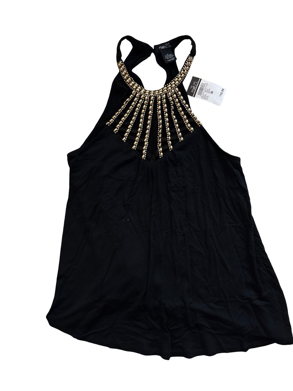 Rue21 Black Top with Gold Bead Neckline